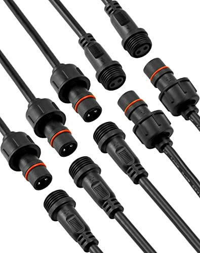 QWORK® 5 Pairs Electrical Connector IP65 Waterproof with 20cm 22AWG Extension Cable, 2 Pin Male Female Connectors for LED Lighting and Outdoor Applications