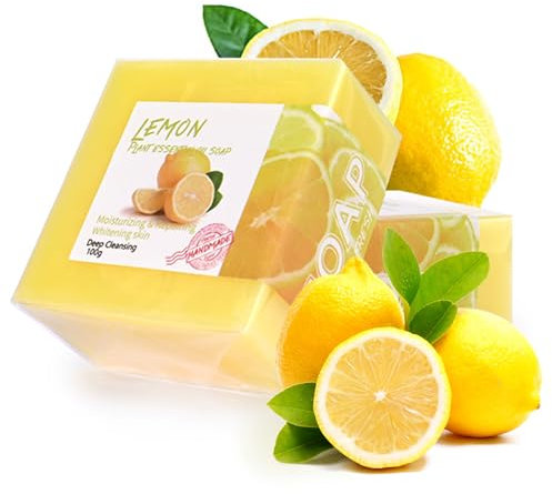 Seifen Zitrone, Vegane Duschseife, Seifen Duschgel, Duschbrocken als festes Duschgel, Soap Bar, Duschseife für alle Hauttypen, Körper Badeseife Aufhellend Feuchtigkeitsspendend, 100g (Zitrone)