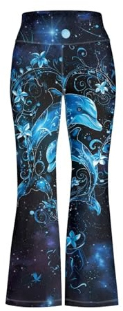 Spowatriy Galaxy Dolphin Yoga Flare Pants for Girls Mid Rise Leggings Cross Soft Stretchy High Cut Kids Dance Causal Sweatpants 5-14 Years