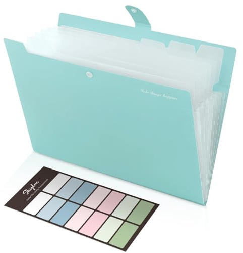 SKYDUE Dokumentenmappe A4, Mappe Mit 8 Fächern, Fächermappe A4 Mit Etiketten, Tragbar Ordnungsmappe Mappen Ordnersystem, Document Folder Für Zuhause, Büro, Schule Und Auf Reisen (Türkis)