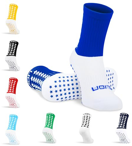 Lion Elite 2.0 Grip Socks – Non-Slip Football Socks with Dual Grip – Pairs with Sleeves, Adults & Kids Sizes, Colours To Match Team Kit - Royal Blue | Small