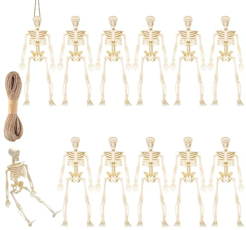 12 PCS Scheletro Halloween, Scheletro Giocattolo, Con 5 M Corda di Canapa Halloween Decorazioni Scheletros, Adatto per Decorazioni per Feste di Halloweens E Oggetti di Scena per Case Infestate