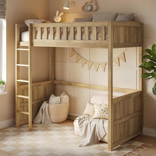 Flair Furnishings - Single High Sleeper Bed, Wooden High Sleeper Bed, Heavy Duty Solid Wood, Underbed Storage Space, Sleek and Stylish with Shaker-Style Panels (Oak)