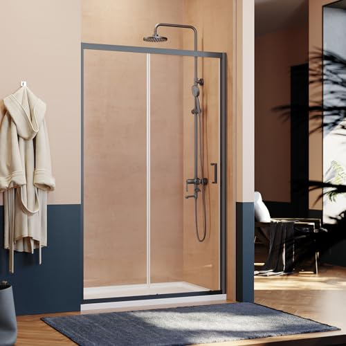 ELEGANT 1200mm Black Sliding Shower Enclosure 6mm Toughened Glass Bathroom Smooth Screen Panel Reversible Shower Cubicle