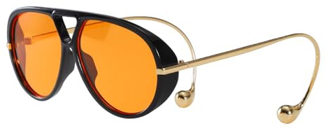 GNOLONG Vintage di grandi dimensioni Pilota Occhiali da sole Doppio ponte Grande Grande cornice Occhiali da sole 70 s rotonda Occhiali UV400 per le donne degli uomini (Black Orange)
