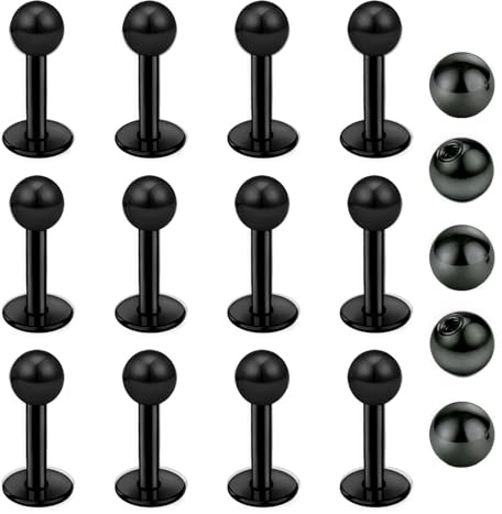 Gojewen 12pcs piercing para labio Negro de 4mm de acero inoxidable con bolas de repuesto