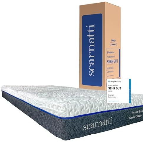 Scarnatti Matelas en mousse à froid, 160 x 200 cm, hauteur 18 cm, 7 zones à mémoire de forme, H3-H4, pas de transpiration, pas de transfert de mouvement, thé vert et charbon de bambou, housse lavable