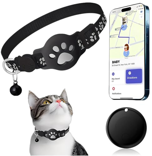 PQUELM Collare GPS riflettente per gatti, localizzatore GPS, senza abbonamento, compatibile, impermeabile, adatto ad animali domestici, bambini e bagagli (nero)