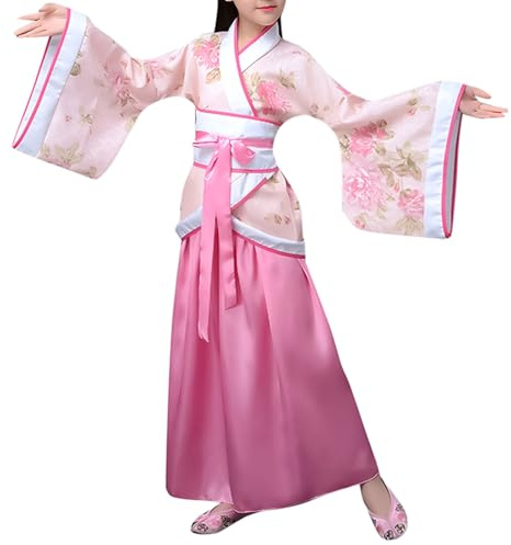 Générique Kimono Japonais Enfant Hanfu Costume Traditionnel Chinois Costumes avec Accessoires Deguisement Carnaval Fille Scène Théâtre Jouer à L'opéra Cosplay Spectacle Traditionnel Folle Robe