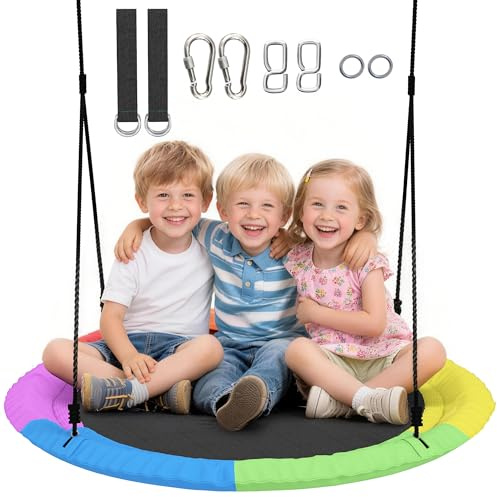 AIYAPLAY Altalena da Albero, Altalena a Nido per Bambini da Ø100 cm con Corde Regolabili e Cinghie, Gioco da Esterno per Bambini 3-8 Anni, Capacità 300 kg, Multicolore