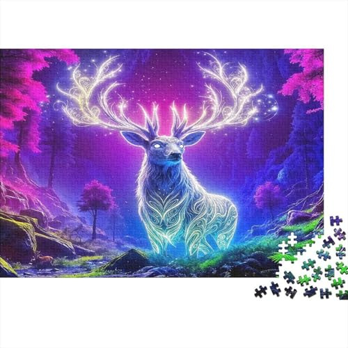 Lysande rådjur pussel 1 000 bitar papper för vuxna förtrollad skog pusselspel 1 000 bitar avkoppling familj dekoration gåva 38 x 26 cm/1000 st