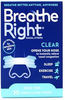Breathe Right Nasal Strips for Sensitive Skin, Large, Clear, 30 Strips