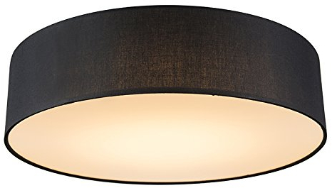 Qazqa - Modern Deckenleuchte I Deckenlampe I Lampe I Leuchte schwarz 40 cm inkl. LED - Drum mit Schirm LED I Wohnzimmer I Schlafzimmer - Textil Rund - I LED
