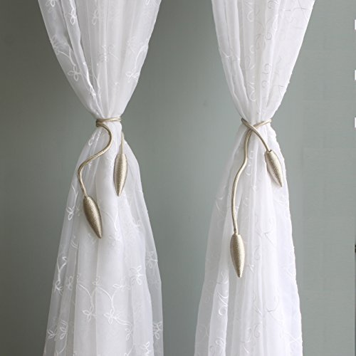 Valea Home 2 Pieces Curtain Tiebacks Clips Creative Window Drape Twist Tie Backs European Style Custom Made Curtain Holders Decorative Draperies Holdbacks, Beige