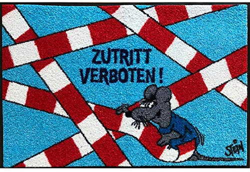 Wash+Dry Waschbare Fußmatte ©Uli Stein Maus - Zutritt verboten! - ca 50 x 75cm Fußabstreifer mit Cartoon Motiv