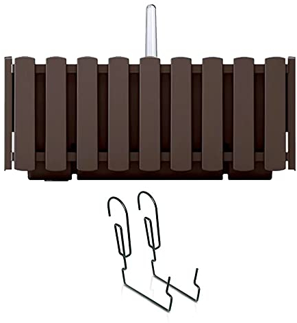 Prosperplast Boardee Fencycase Maceta de Balcón con Suspensión Sistema de Riego Maceta con Ganchos para Barandilla (580 mm, Marrón)