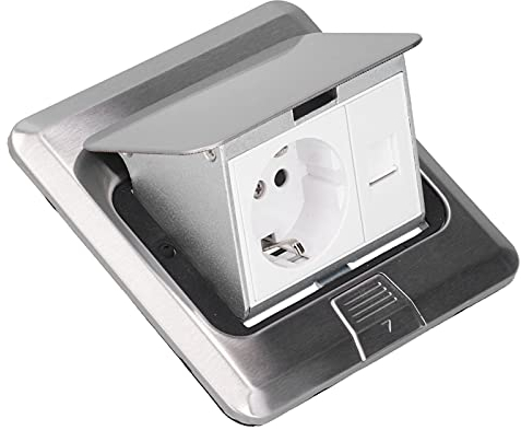 Caja de Tomacorrientes de Suelo, Enchufe Empotrable con 1 Red, AC 250V EU Estándar Enchufes de Acero Inoxidable Enchufe de Tierra con Herramienta de Instalación