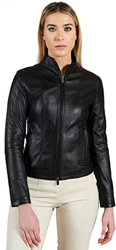 D'Arienzo Giacca Donna Biker Nero Giubbino Giubbotto Moto Vera Pelle Made in Italy Vale M/Nero