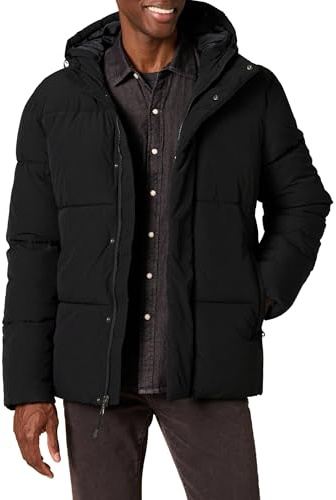 Amazon Essentials Manteau matelassé à Capuche mi-Long pour Homme (Disponible en Grande Taille Large), Noir, Taille L