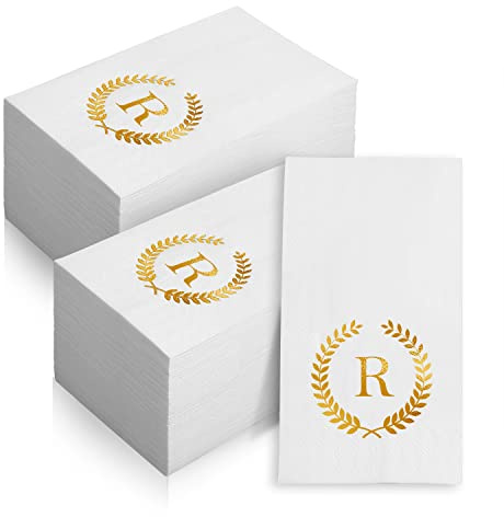 200 Pack Monogrammed Disposable Napkins Gold Foil Letter R Guest Napkins Initial Disposable Hand Paper Towels for Wedding Engagement Baby Shower Party Home Kitchen Bathroom Dinner Decorative Towels