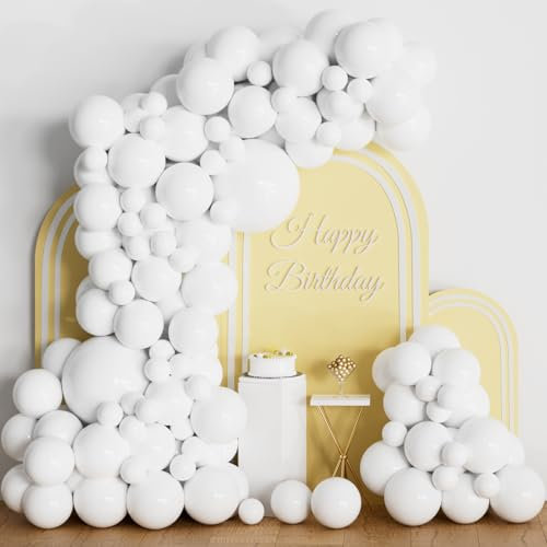 White Balloons Different Sizes - 102Pcs White Balloons Arch Garland Kit 5/10/12/18 Inch Matte White Latex Balloons Romantic Balloon Party Decorations for Birthday Wedding Anniversary Decoration