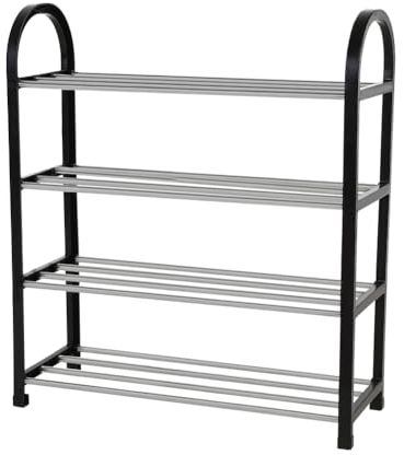 SILVANO Zapatero, Organizador de Zapatos, Estante para Zapatos, 4 Baldas, Estructura Resistente, Color Negro - 19 x 58 x 65 cm - Portátil, Multifuncional, para la Habitación, Dormitorio, Pasillo