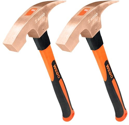 WEDO Rock Pick Hamme 2PCS Set,Non-Sparking Geologist Brick Hammer,Head 28oz(800g),Bricklayer's/Mason's Hammer,Length 340mm,Beryllium Copper,Non-magnetic,Die-forged,Fiberglass Handle,BAM Certification