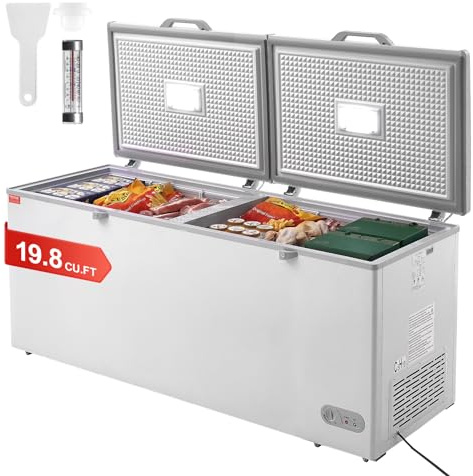 VEVOR Chest Freezer, 19.8 Cu.ft / 561 L Large Deep Freezer with Split Top Double Locking Lids, Freestanding Commercial Chest Freezer & 4 Removable Baskets, 7-Level Adjustable Temp, LED Light, 6 Wheels