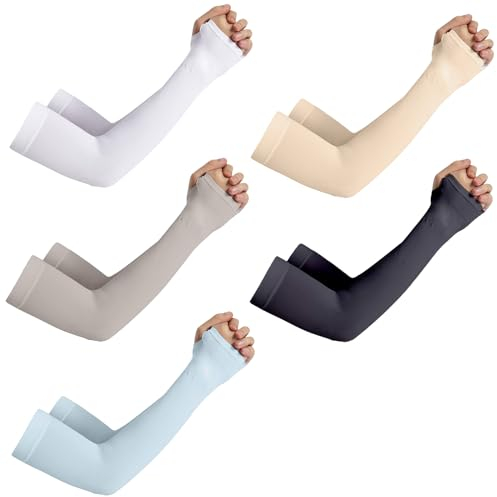 Thoquene 5 Paar Arm Sleeves, UV-Sonnenschutz Armstulpen Damen mit Daumenlöchern für Männer Frauen Kinder