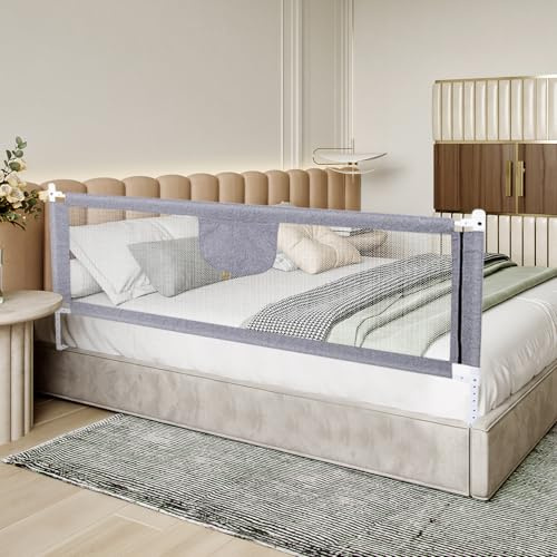 OHMG Bettgeländer,Sicherheitsgitter für Kinder,Sicherheitsgitter für Bett,höhenverstellbar,tragbar,Bettgitter, vertikales Heben,Sicherheitsgitter gegen (2M-Grau)