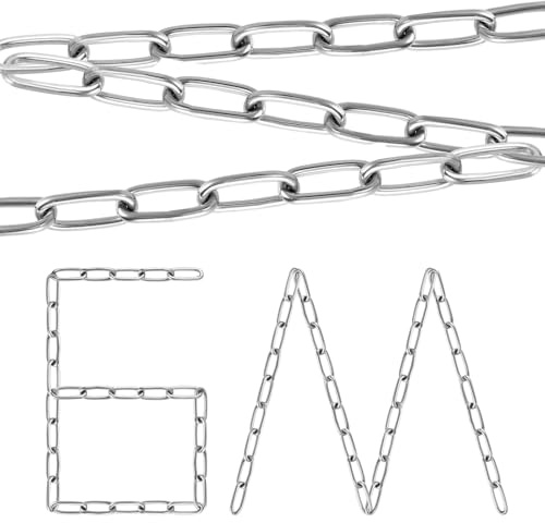 6 Metres Chain 304 Stainless Steel Chain Links 3mm Heavy Duty Metal Chains Lift for Fence Gate, Garage Doors, Swing Chains and Bicycle Security Lock