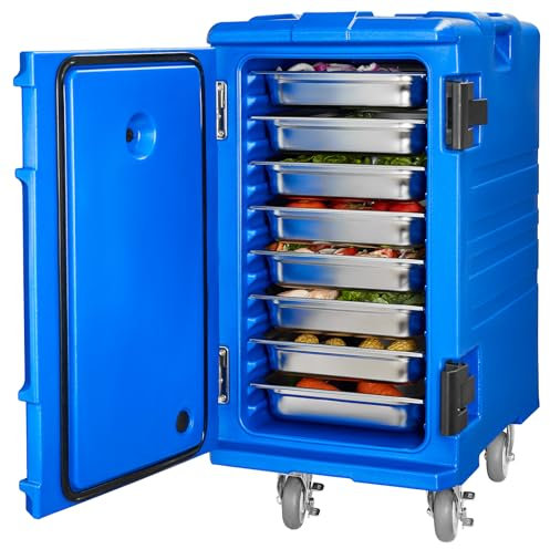 VEVOR Isolierter Speisenbehälterträger Warmhaltebox für Gastronomie 120 L, Speisenbehälter mit Doppelschnallen & Griffen, Speisenbehälterträger Lebensmitteltransportbox für Restaurant Kantine blau