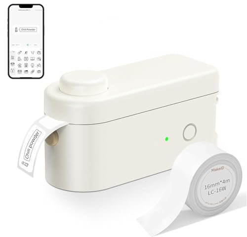 Makeid L1-C Etikettendrucker, Etikettiergerät Selbstklebend Beschriftungsgerät Bluetooth Tragbarer Labeldrucker Mini Label Printer für Zuhause & Büro, Druckgröße 9-16 mm 31mm/s