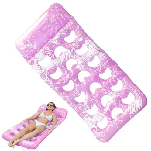 Tumbona para la piscina, isla hinchable con reposacabezas integrado, flotador con diseño de hojas tropicales para fiestas en el jardín, viajes y piscina