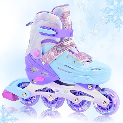 2PM SPORTS Patins en Ligne Fille 4-12 Ans - Modèle Flocons de Neige Taille 11C - 8 réglages - Débutantes - Usage intérieur