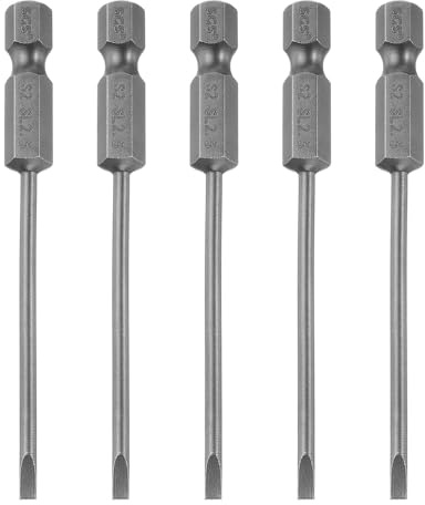 TA-VIGOR 5pcs 2.5mm Magnetic Slotted Tip Flat Head Screwdriver Bits, S2 Steel 1/4 Hex Shank 3 Length Power Drill Bits Set for Electrician, Mechanic and Repair Work (Sandblasted Finish)