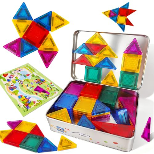 HUTRADE Construction Magnétique pour Enfants, Blocs de Construction Colorés avec Aimants Puissants, Jeu Éducatif pour Anniversaire et Activité Familiale