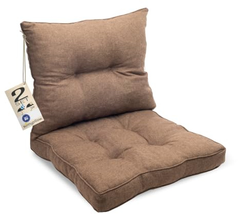 sunnypillow Lot de 2 Coussin de Jardin pour Chaise Fauteuil Rotin (Assise 50x50 cm + Dossier 50x40 cm) Galette de Chaise Anti UV - Extérieur Impermeable – Coussin de Sol idéal pour Balcon - Brun
