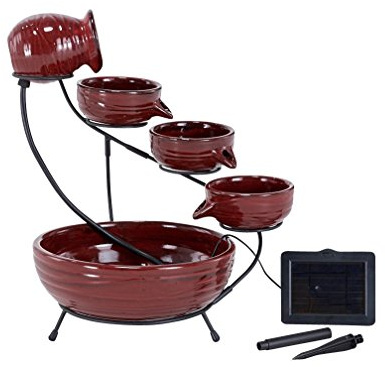 Smart Solar 23941R01 Ceramic Solar Cascade Fountain, Lava Red Finish, Powered by Included Separate Solar Panel, No Operating Costs or Wiring Required Small