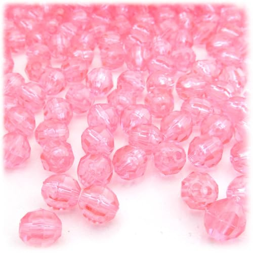 The Crafts Outlet 1,000pc Faceted Plastic Transparent Beads Round 8mm Pink Beads