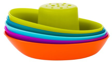 Boon Fleet Toy Boat Baby Bath Toys - Stacking Boat Toy Set for Bath Time Fun - Toddler and Baby Stacking Bathtub Toys With Drain Holes - 5 Count - Ages 10 Months and Up