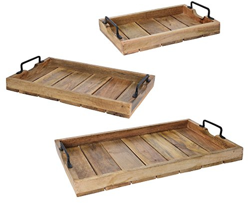 Tablett Dekotablett Holz Mango braun Holztablett Deko Kerzentablett Dekoration (46 x 31 cm)