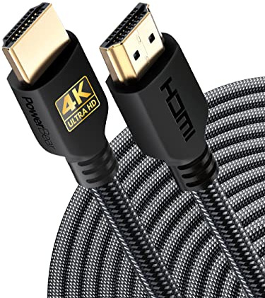 PowerBear 4K HDMI Cable 7.6 M | High Speed, Braided Nylon & Gold Connectors, 4K @ 60Hz, Ultra HD, 2K, 1080P, ARC & CL3 Rated | for Laptop, Monitor, PS5, PS4, Xbox One, Fire TV, Apple TV PC