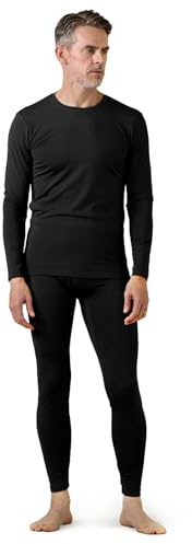 LAPASA Men's Fleece Lined Thermal Underwear Set, Light/Mid/Heavyweight Warm Long Sleeve Long Johns Top and Bottom, Base Layer Set M11/M57/M24,S,Black (Midweight)