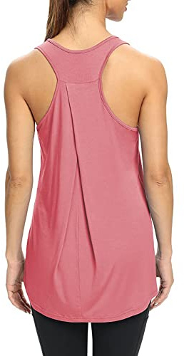 Bestisun Long Yoga Workout Tank Tops Tennis Sports Shirts Loose fit Gym Exercise Clothes for Women Rose M