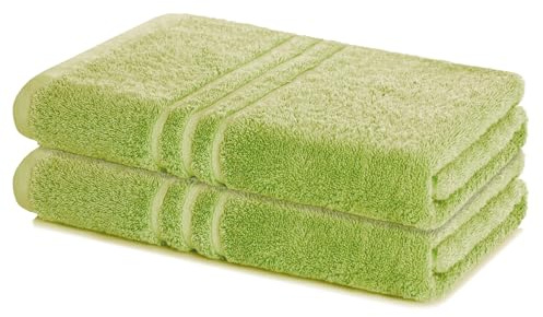 Lavea® 2er Set Duschtuch 70x140, Doppelpack, 100% Baumwolle Frottee, saugstark, weich und strapazierfähig, waschbar 60°C, trocknergeeignet, Handtuch, Handtücher, Duschtücher, Lindgrün
