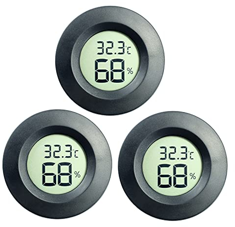 DIFCUL Hygromètre Thermomètre Celsius Moniteur LCD Numérique Jauge d'Humidité pour Humidificateurs Bocaux Incubateurs Étui Guitare Reptiles Serre De Voiture (3pcs Noir)