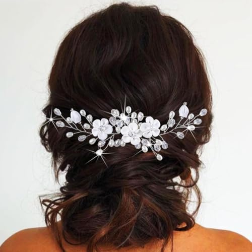 Unicra Fiore di nozze capelli Pin nuziale perla copricapo argento strass per capelli per le donne e le ragazze