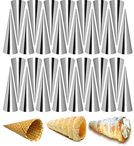JasCherry 30 Pièces Moules à Crème en Acier Inoxydable Cônes Droits Petites Tailles Cornets Coniques Spirales Cuisine Cannoli, Croissant, Feuilletés, Gâteau