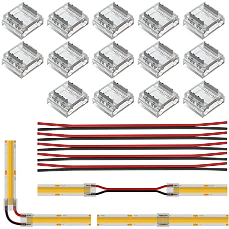 BTF-LIGHTING FCOB COB 10 mm 0,39 tum anslutningskit, 14 st transparent kontakt, 5 st 15 cm lång 20 AWG förlängningskabel för klyvfri lödning och FCOB LED-ljuslist hörnanslutningar